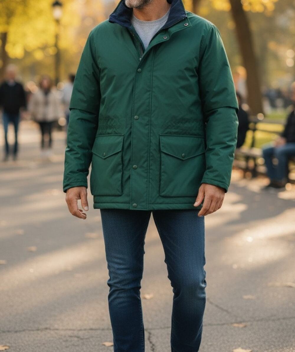 Trader Bay Men's Large Utility Jacket Lightweight Green Zip-Up Cotton Polyester